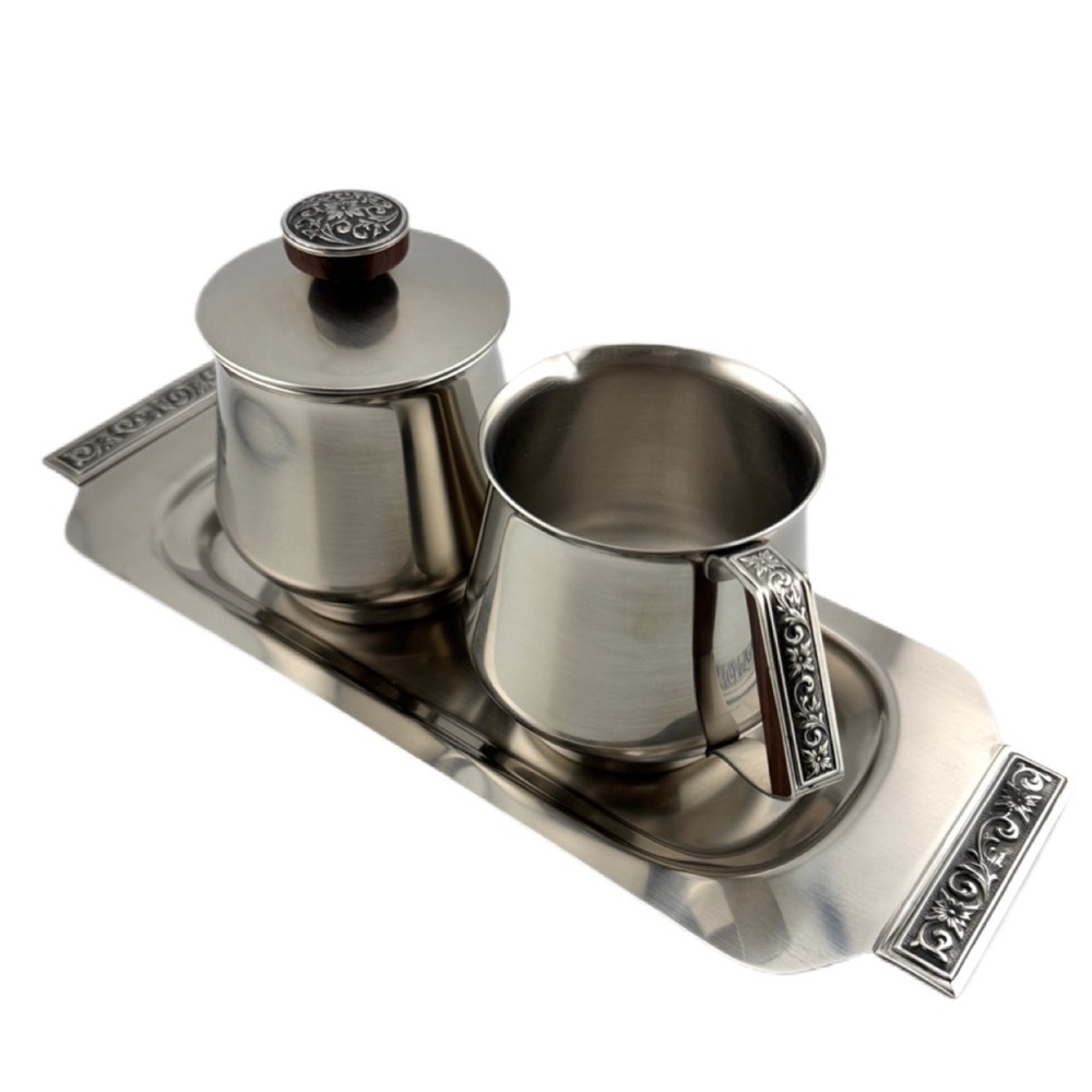 70s International Decorator Stainless Holloware Sugar Cream Set NIB